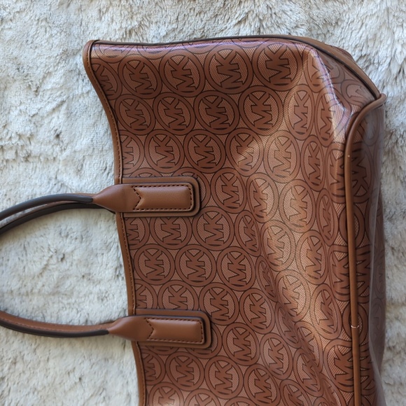 Michael Kors Luggage Brown Jodie Small Logo Jacquard Tote Bag Recycled Purse - Picture 7 of 11